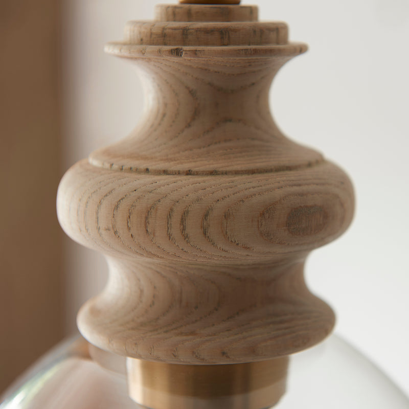 Cotswold Pendant detail showing the brushed aged brass and clear glass and fittings