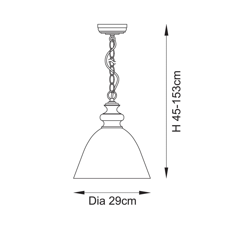 Cotswold Pendant dimension drawing showing width and drop