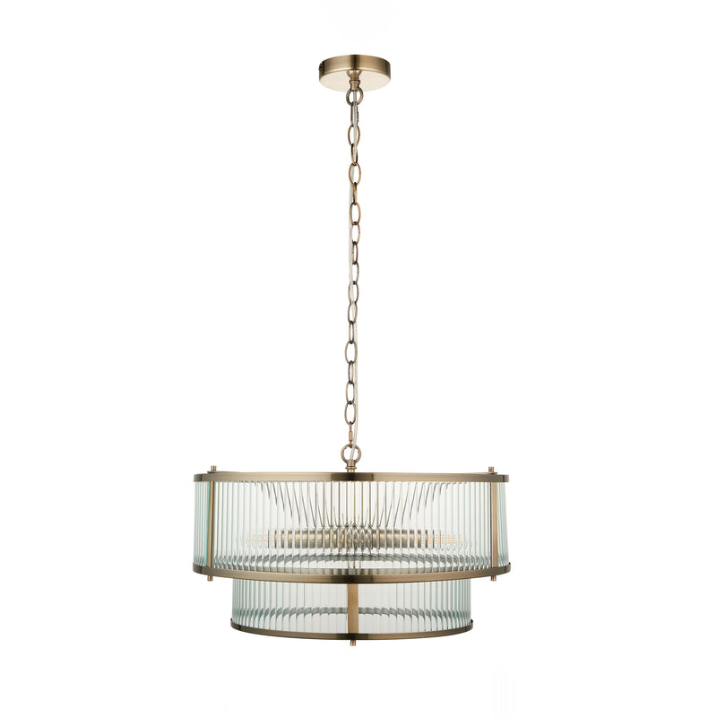 Close-up of the Ridgeton 5 Light Tiered Pendant ceiling plate and fittings