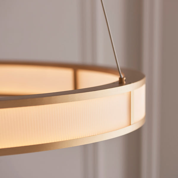 Close-up of the ribbed frosted acrylic on the Classic Ribbed LED Hoop Pendant