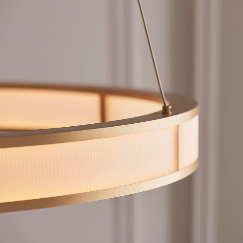 Close-up of the ribbed frosted acrylic on the Classic Ribbed LED Hoop Pendant