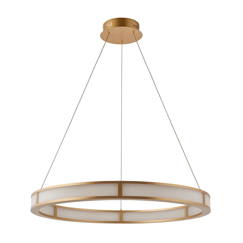 Close-up of the Classic Ribbed LED Hoop Pendant ceiling plate and fittings