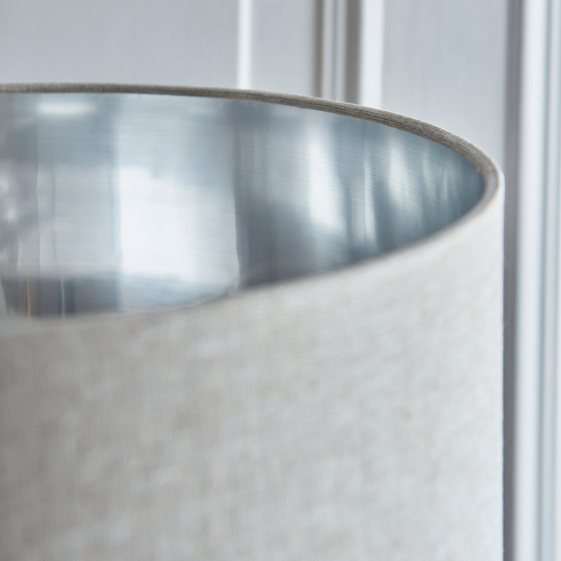 Detail of the brushed chrome and linen finish on the Highclere Floor Lamp