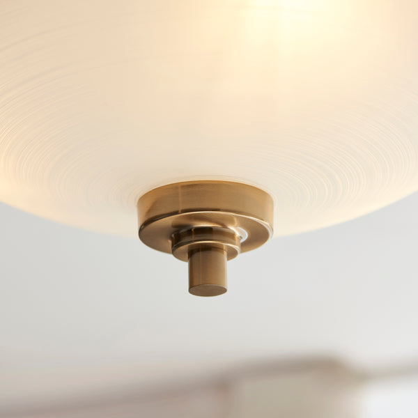 Close-up of the white glass on the Welles 3 Light Semi Flush Ceiling Light