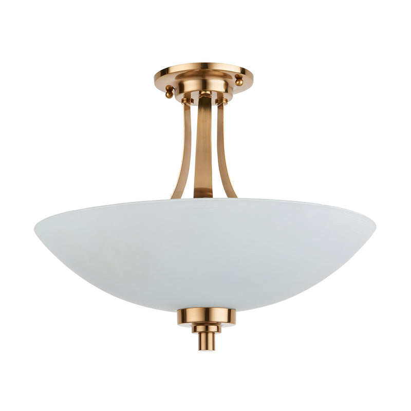 Welles 3 Light Semi Flush Ceiling Light detail showing the white glass and fittings
