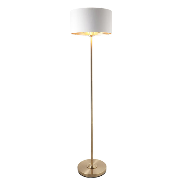 Endon Highclere Floor Lamp in antique brass on a white background