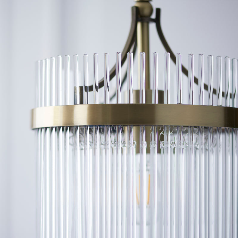 Detail of the antique brass finish on the Marietta Pendant