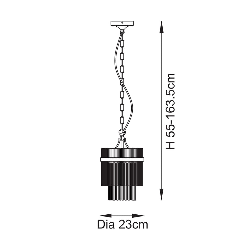 Marietta Pendant dimension drawing showing width and drop