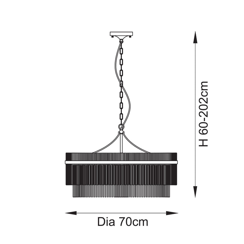 Marietta Grand 7 Light Chandelier dimension drawing showing width and drop