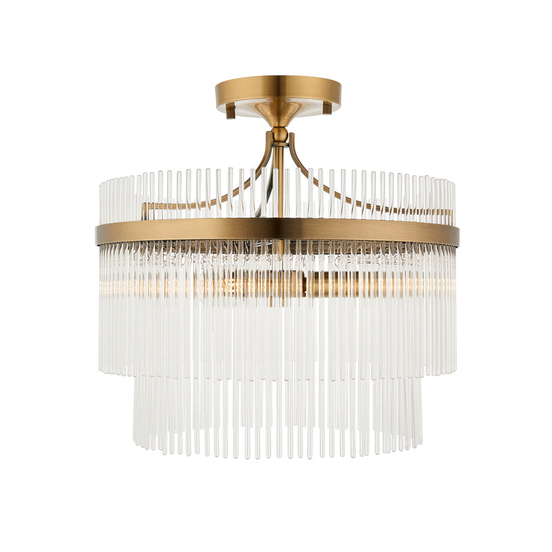 Endon Marietta 3 Light Semi Flush Ceiling Light in antique brass with clear glass