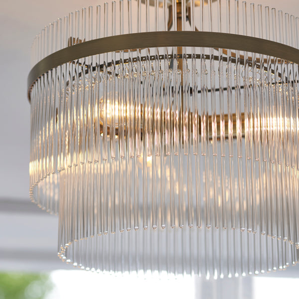 Marietta 3 Light Semi Flush Ceiling Light in antique brass shown in a room setting