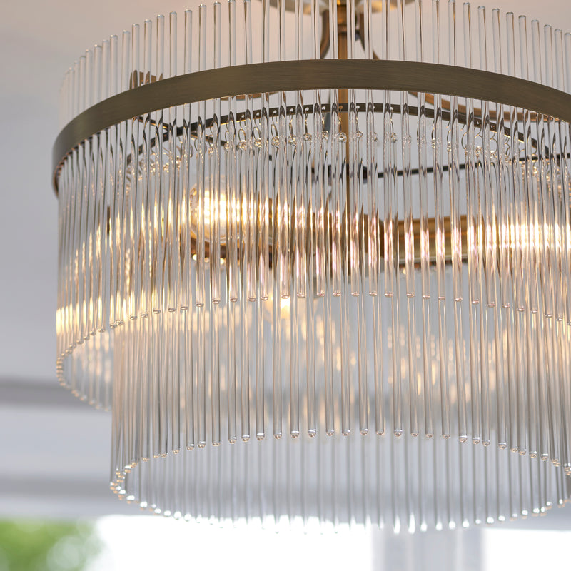 Marietta 3 Light Semi Flush Ceiling Light in antique brass shown in a room setting