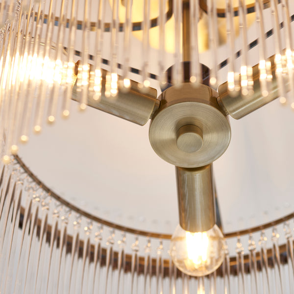 Close-up of the clear glass on the Marietta 3 Light Semi Flush Ceiling Light