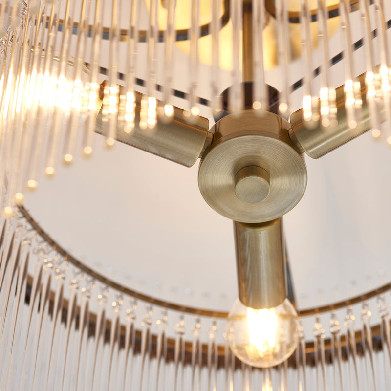 Close-up of the clear glass on the Marietta 3 Light Semi Flush Ceiling Light