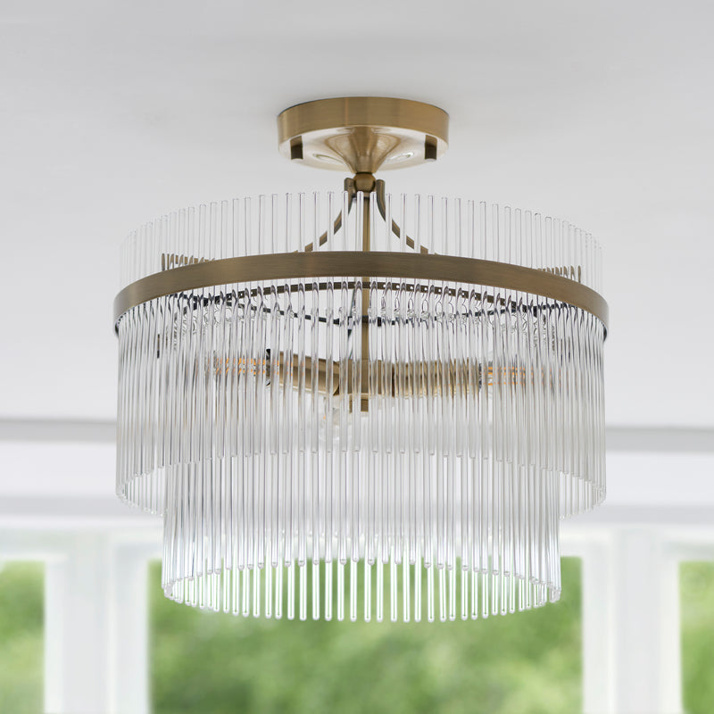 Marietta 3 Light Semi Flush Ceiling Light detail showing the clear glass and fittings