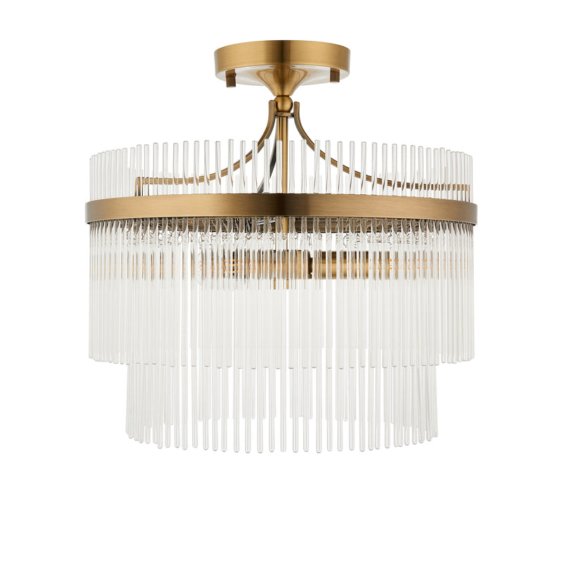 Close-up of the Marietta 3 Light Semi Flush Ceiling Light ceiling plate and fittings