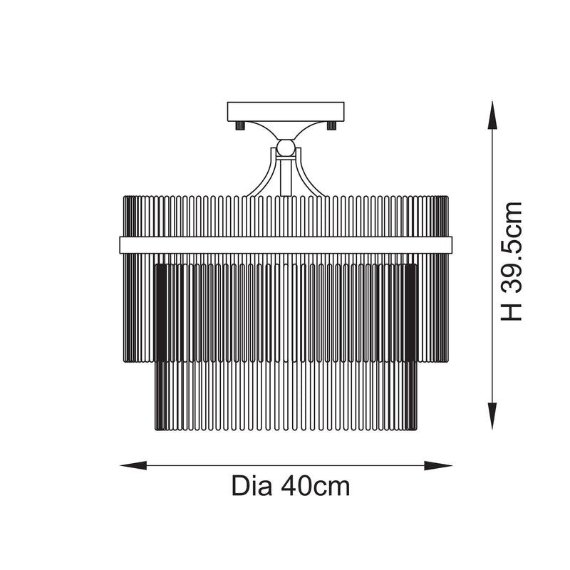 Marietta 3 Light Semi Flush Ceiling Light dimension drawing showing width and depth