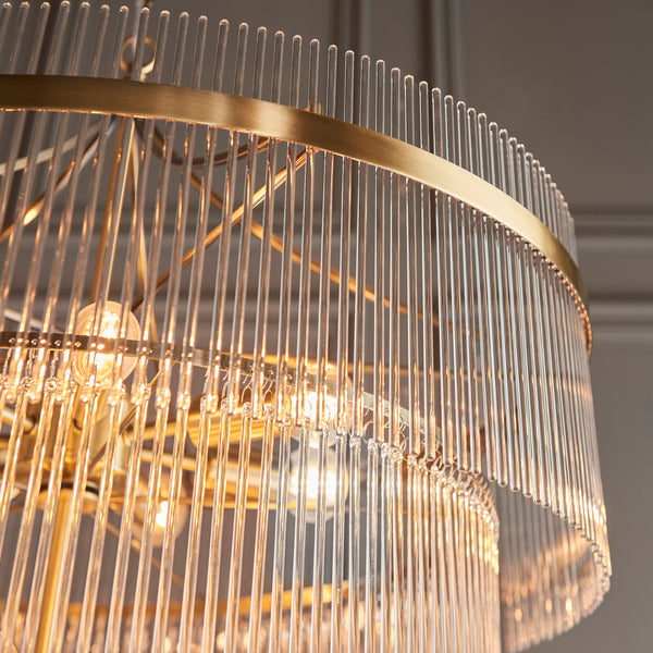 Close-up of the clear glass on the Marietta 16 Light Tiered Chandelier