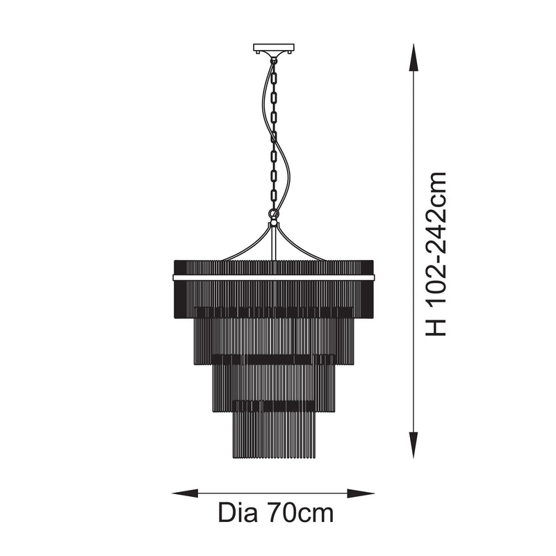 Marietta 16 Light Tiered Chandelier dimension drawing showing width and drop