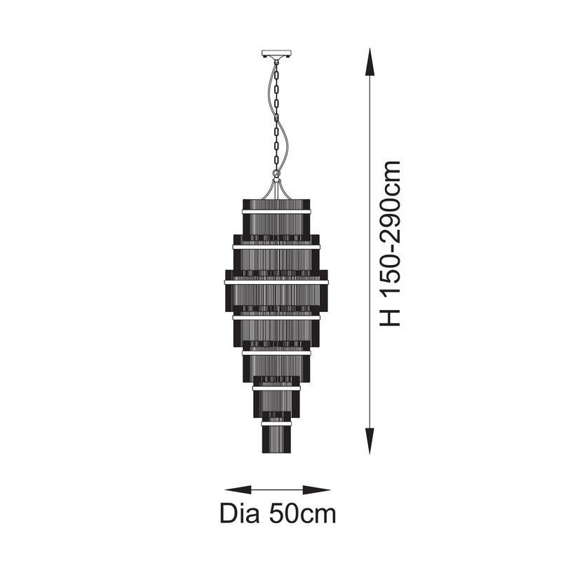 Marietta Grand 21 Light Tiered Chandelier dimension drawing showing width and drop