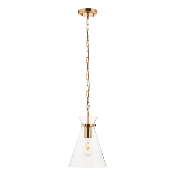 Endon Harlow Pendant in brushed aged brass with clear glass