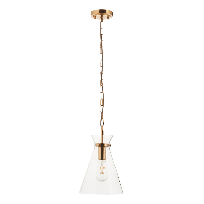 Endon Harlow Pendant in brushed aged brass with clear glass