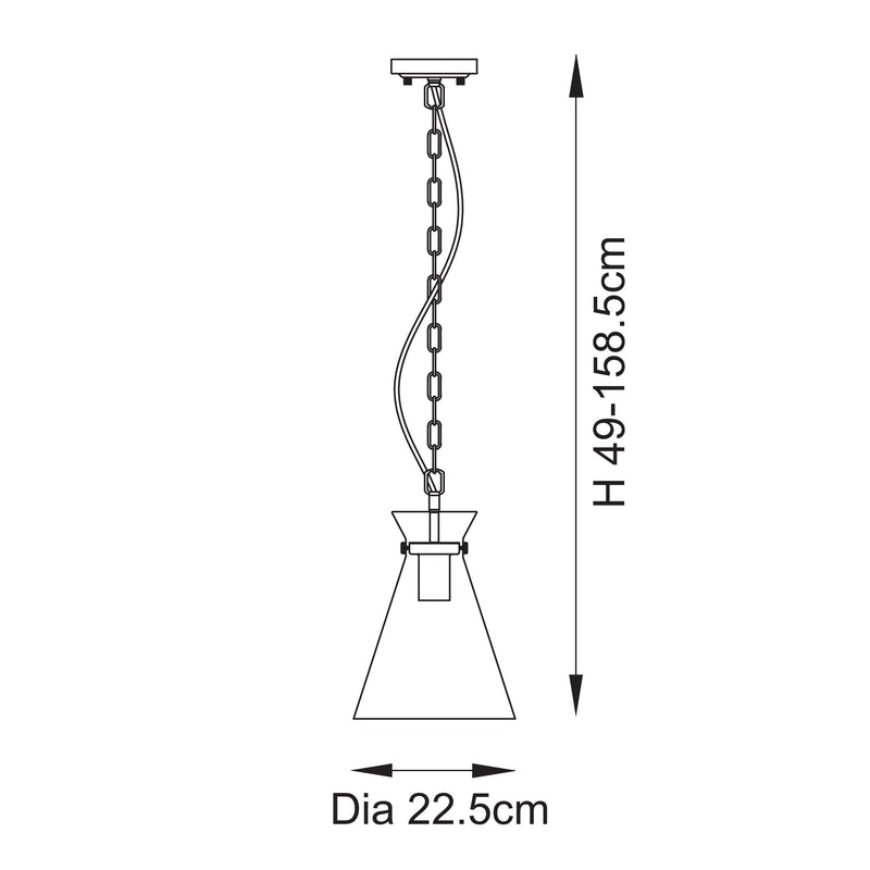 Harlow Pendant dimension drawing showing width and drop