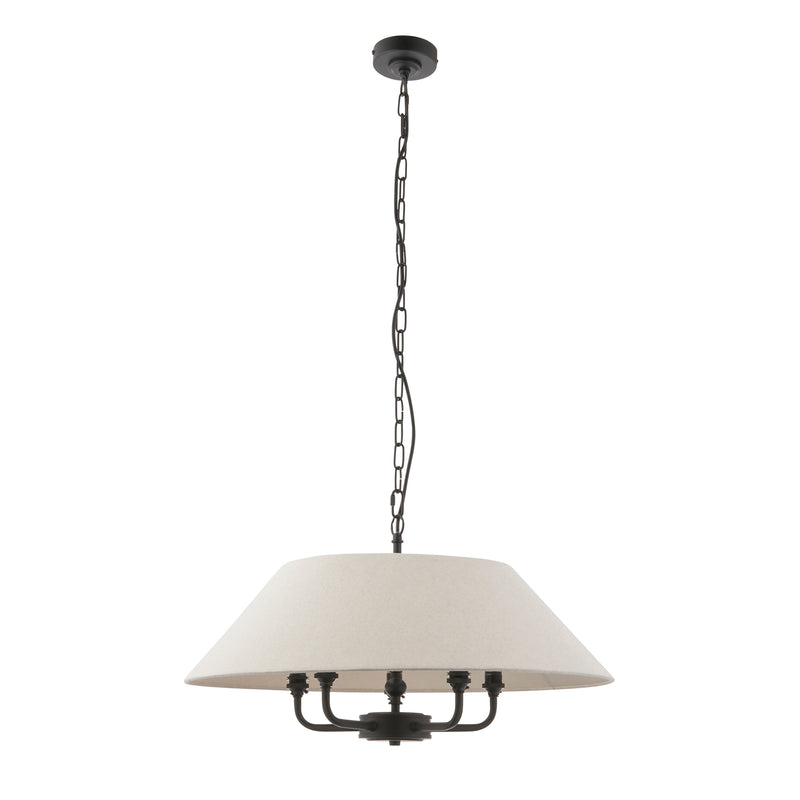 Lille 5 Light Pendant – alternative view in matt black and natural linen
