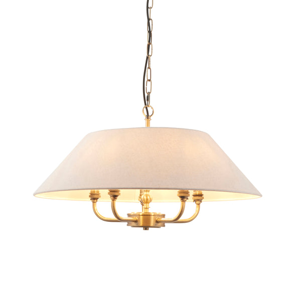 Endon Lille 5 Light Pendant in antique brass and natural linen