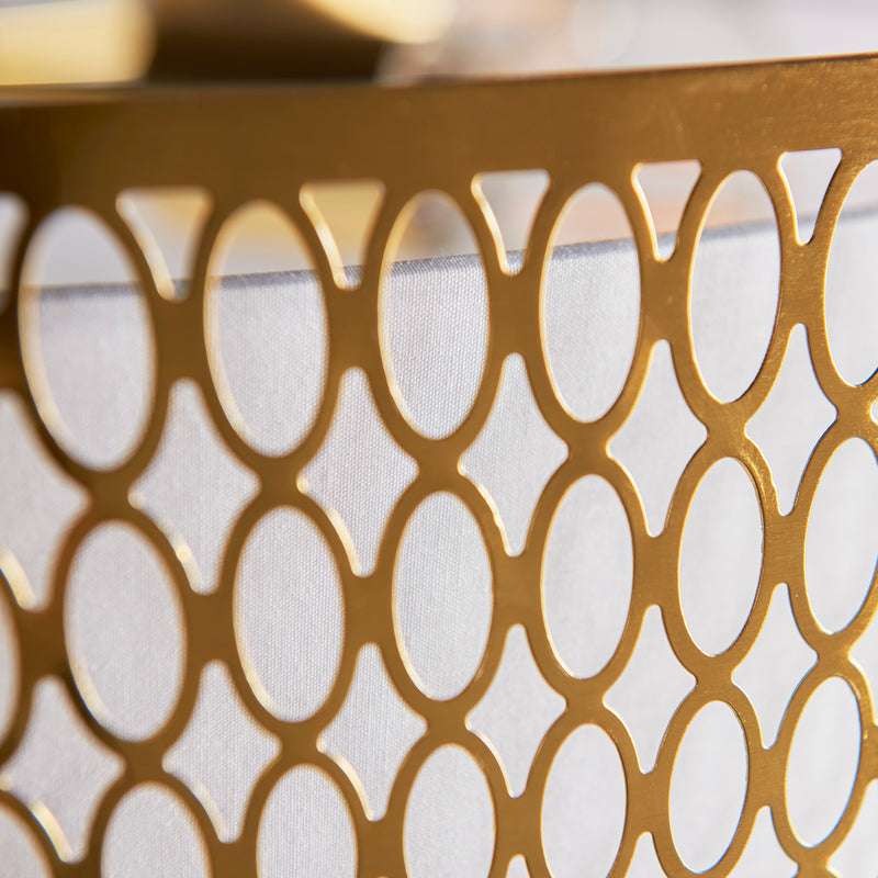 Detail of the gold fretwork finish on the Cordero 5 Light Grand Pendant