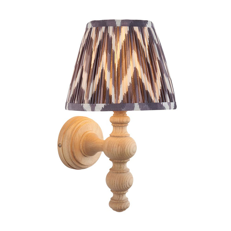 Endon Bibury 1 Light Wooden Wall Light in Natural Ash with 20cm Pearl Grey Pleated Zigzag Shade – Elegant & Dimmable B22 LED Sconce