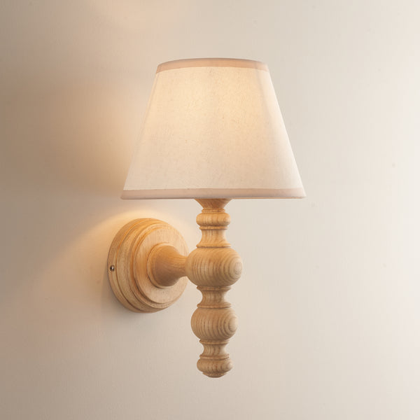 Endon Bibury Wall Light in natural ash & vintage white in a styled room setting