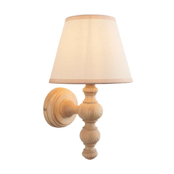 Endon Bibury Wall Light in natural ash & vintage white on a white background