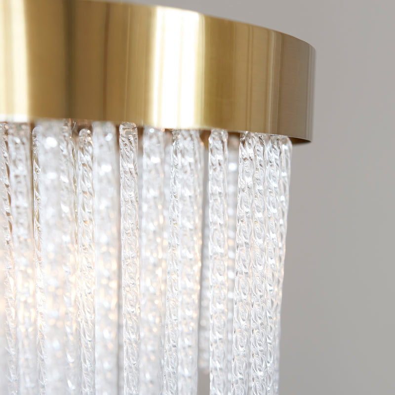 Detail of the brushed aged brass finish on the Anistoria 5 Light Chandelier