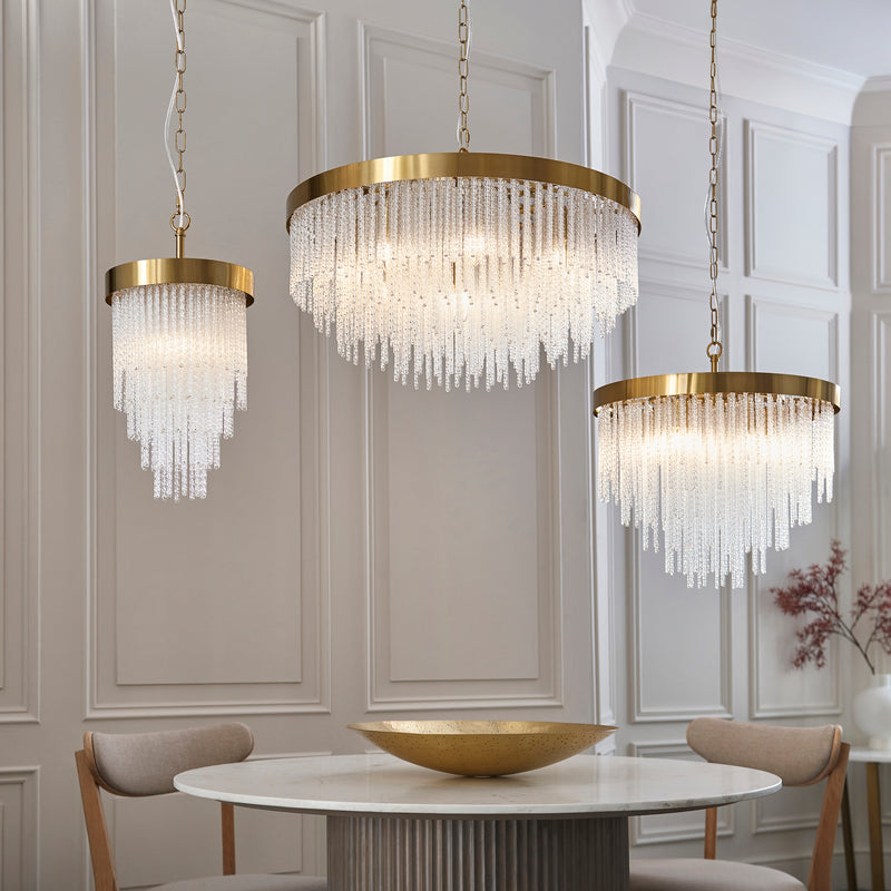 Anistoria 5 Light Chandelier detail showing the clear glass and fittings