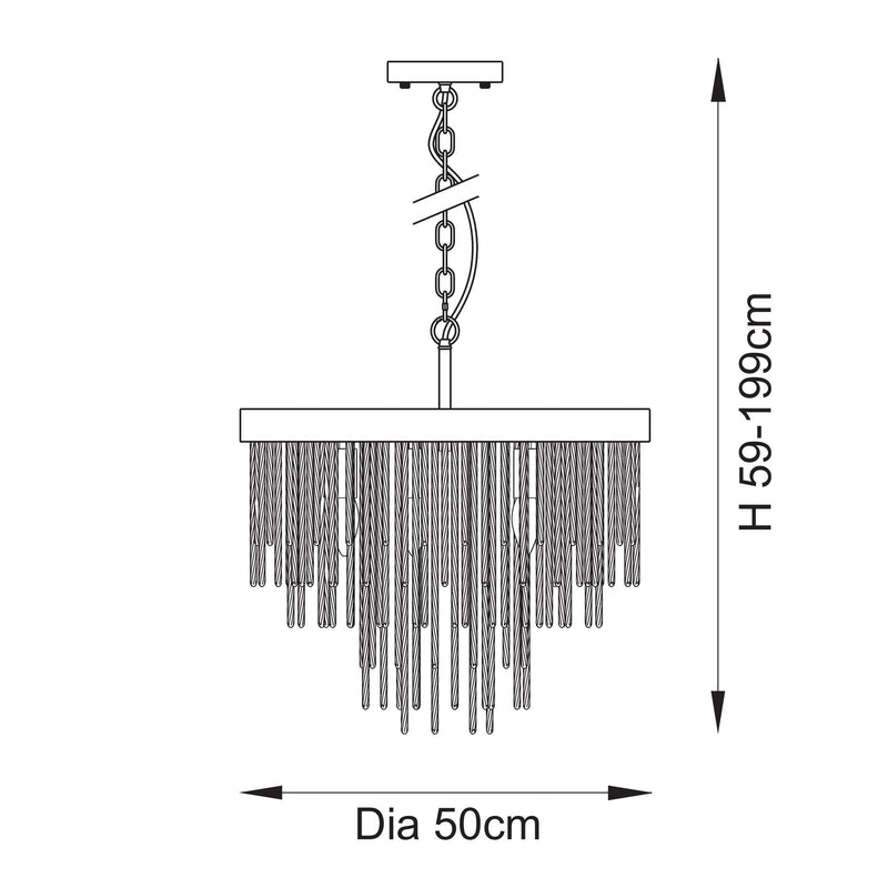 Anistoria 5 Light Chandelier dimension drawing showing width and drop
