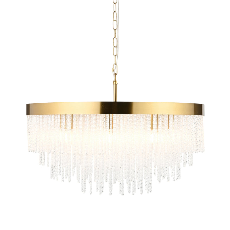 Endon Anistoria Grand 9 Light Chandelier in brushed aged brass with clear glass