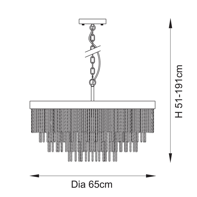 Anistoria Grand 9 Light Chandelier dimension drawing showing width and drop