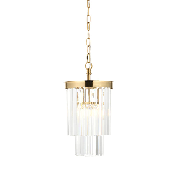 Endon Conaston Pendant in brushed aged brass with clear cut glass