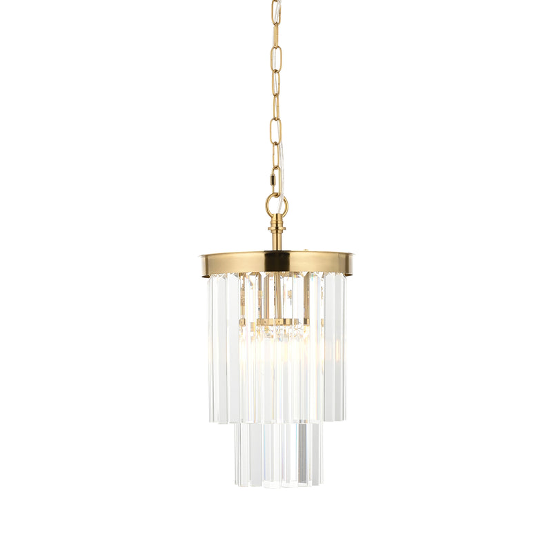 Endon Conaston Pendant in brushed aged brass with clear cut glass