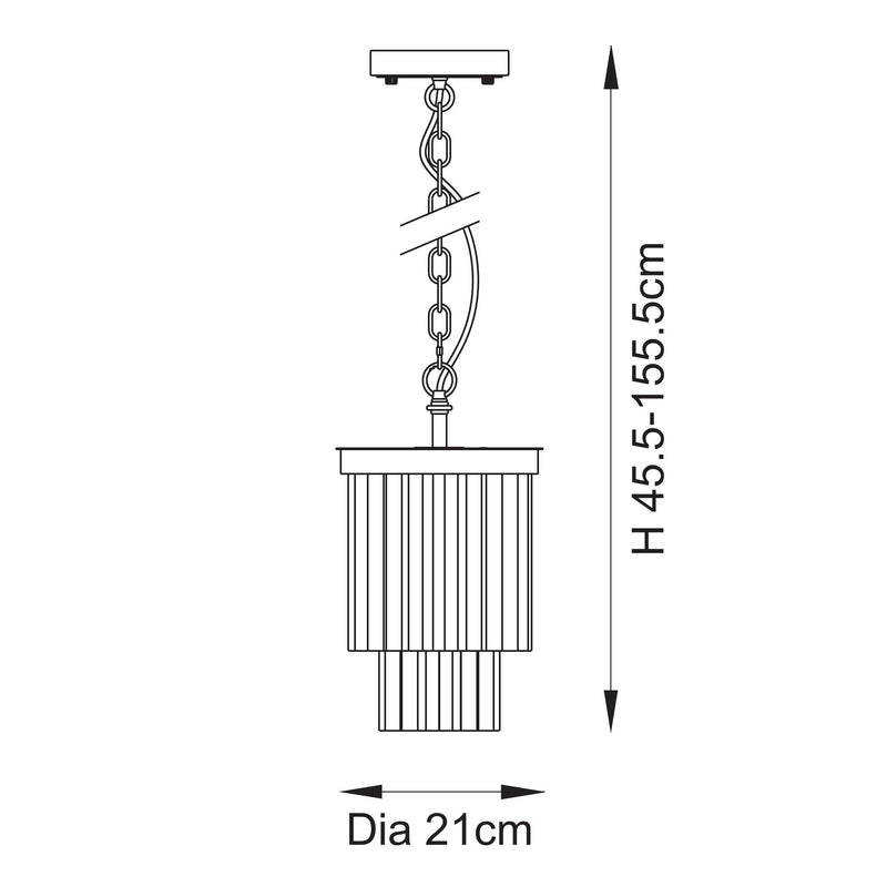 Conaston Pendant dimension drawing showing width and drop