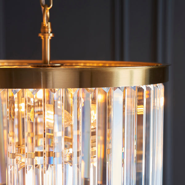 Close-up of the clear cut glass on the Conaston 4 Light Chandelier