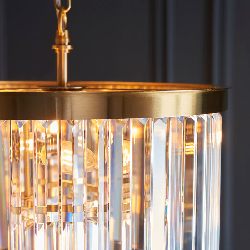Close-up of the clear cut glass on the Conaston 4 Light Chandelier