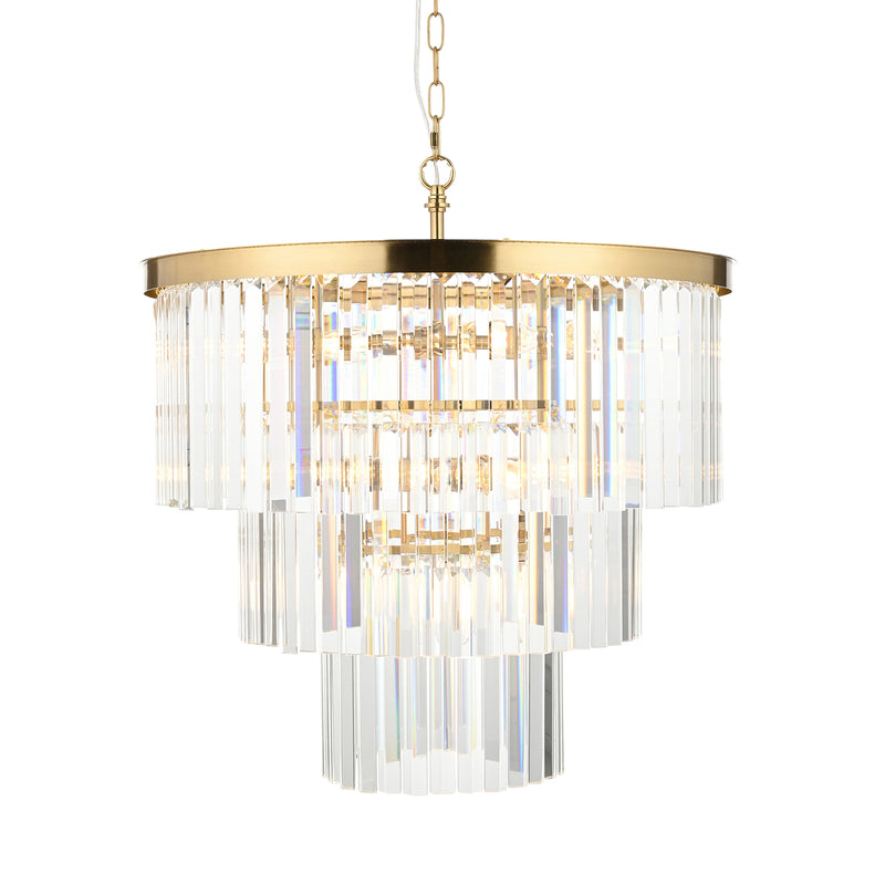 Endon Conaston 7 Light Chandelier in brushed aged brass with clear cut glass