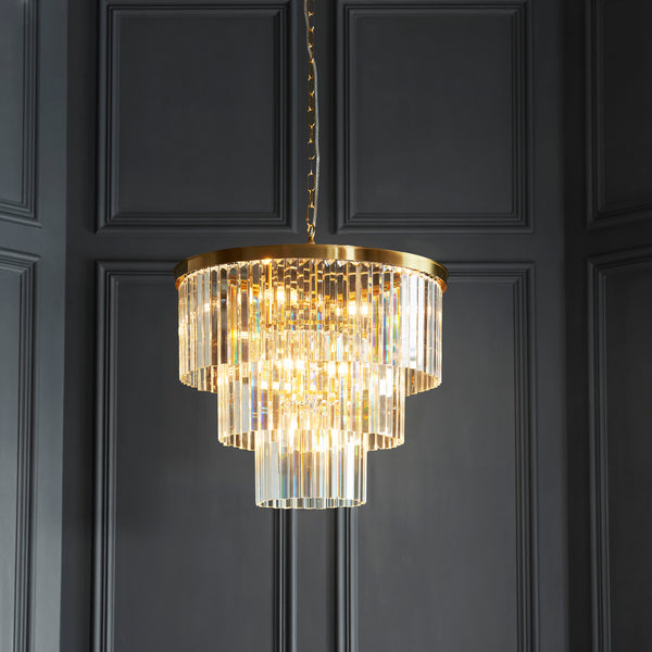 Conaston 7 Light Chandelier lit up in a styled living room