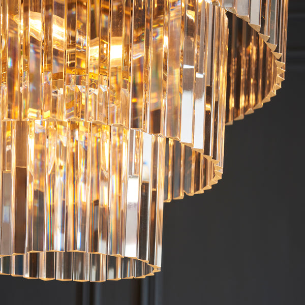 Close-up of the clear cut glass on the Conaston 7 Light Chandelier