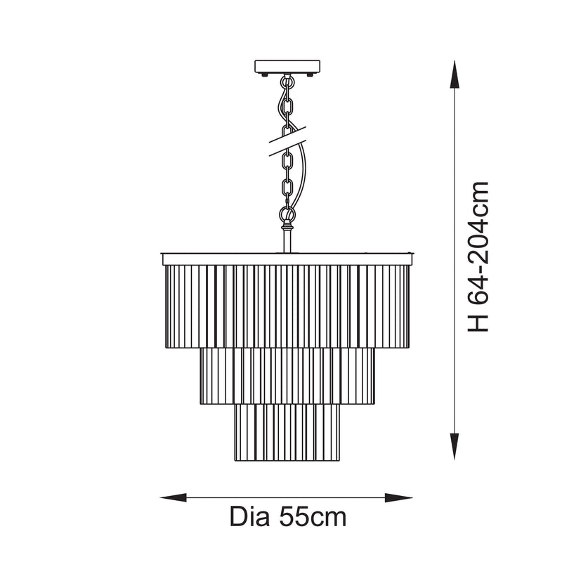 Conaston 7 Light Chandelier dimension drawing showing width and drop