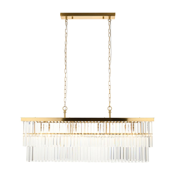 Endon Conaston 4 Light Linear Chandelier in brushed aged brass with clear cut glass