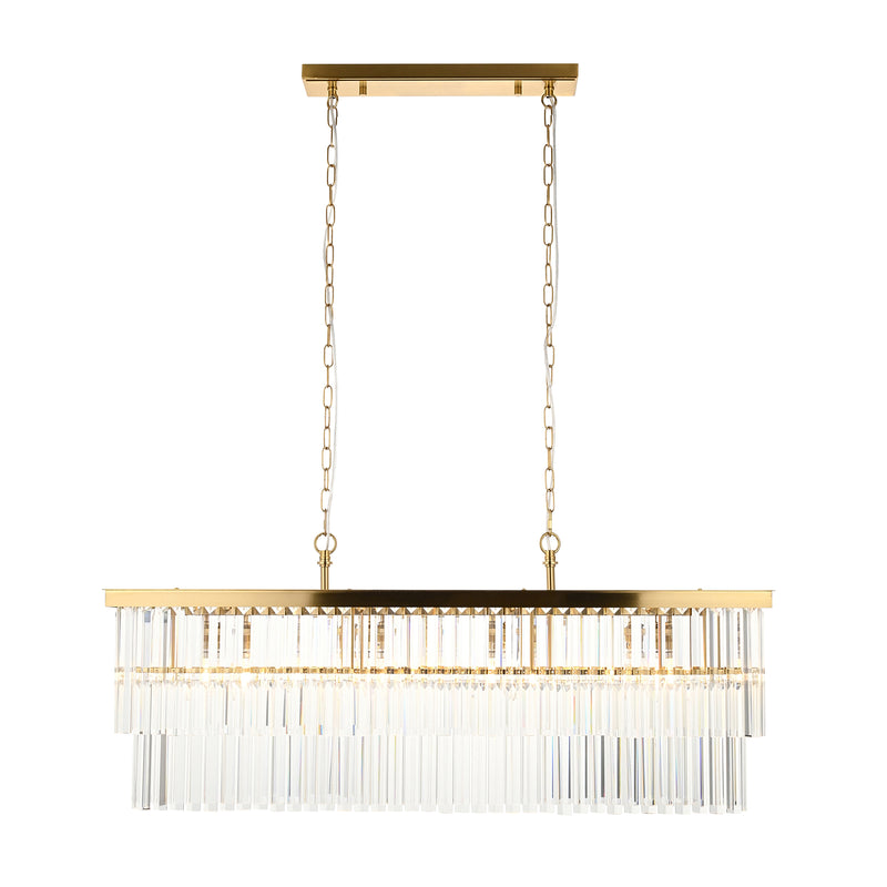 Endon Conaston 4 Light Linear Chandelier in brushed aged brass with clear cut glass