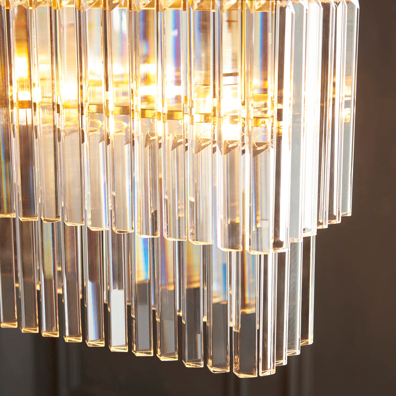 Conaston 4 Light Linear Chandelier detail showing the clear cut glass and fittings
